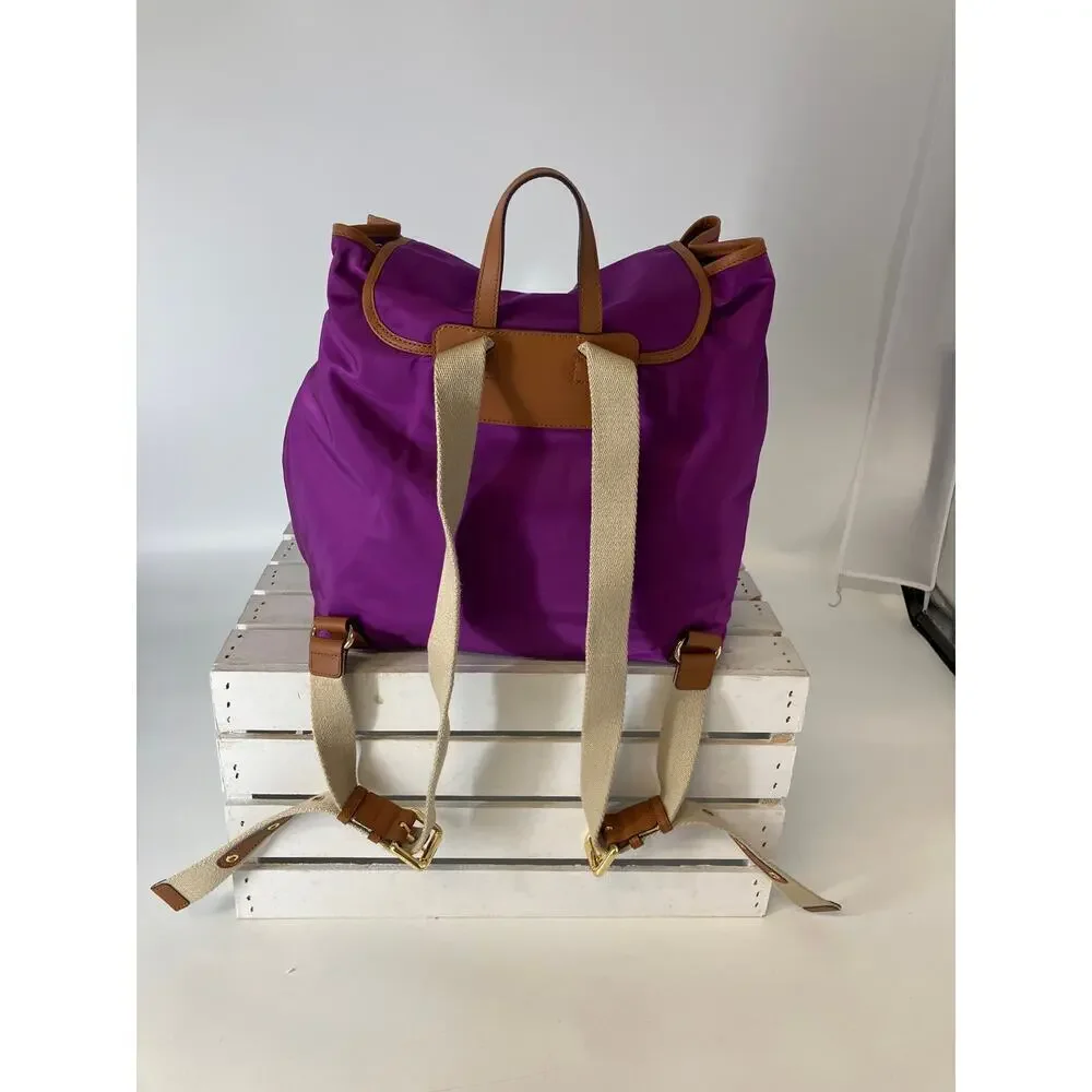 MICHAEL KORS, LARGE PURPLE, BROWN NYLON LOCK CHARM BACKPACK